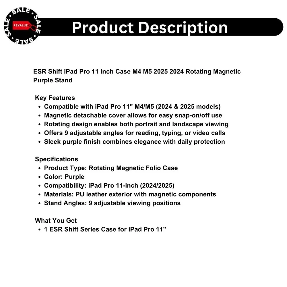 ESR Shift iPad Pro 11 Inch Case‎ M4 M5 2025 2024 Rotating Magnetic Purple Stand